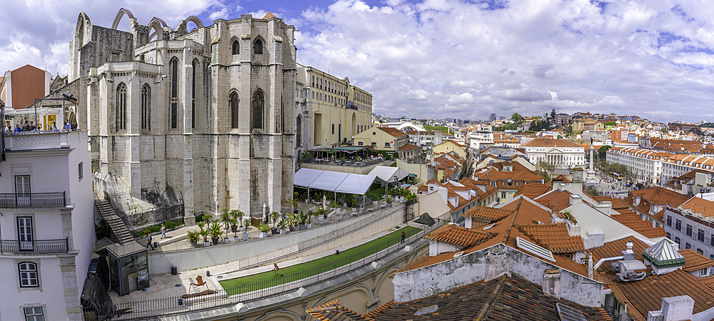 View of Carmo Archaeological Museum from Santa Justa Lift on a sunny day, Lisbon, Portugal, Europe