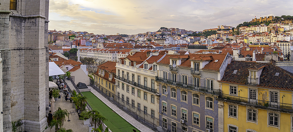 View of city from Carmo Archaeological Museum at sunset, Lisbon, Portugal, Europe