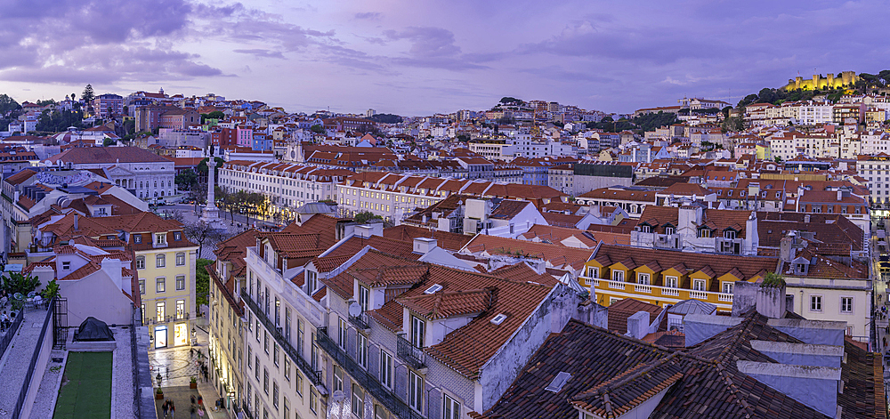 View of city from Carmo Archaeological Museum at sunset, Lisbon, Portugal, Europe