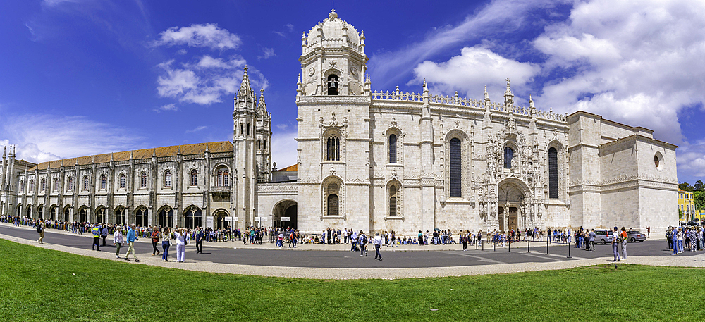 View of Jerónimos Monastery (Monastery of the Hieronymites) on a sunny day, Lisbon, Portugal, Europe
