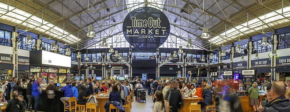 View of food court in the interior of Time Out Market, Lisbon, Portugal, Europe