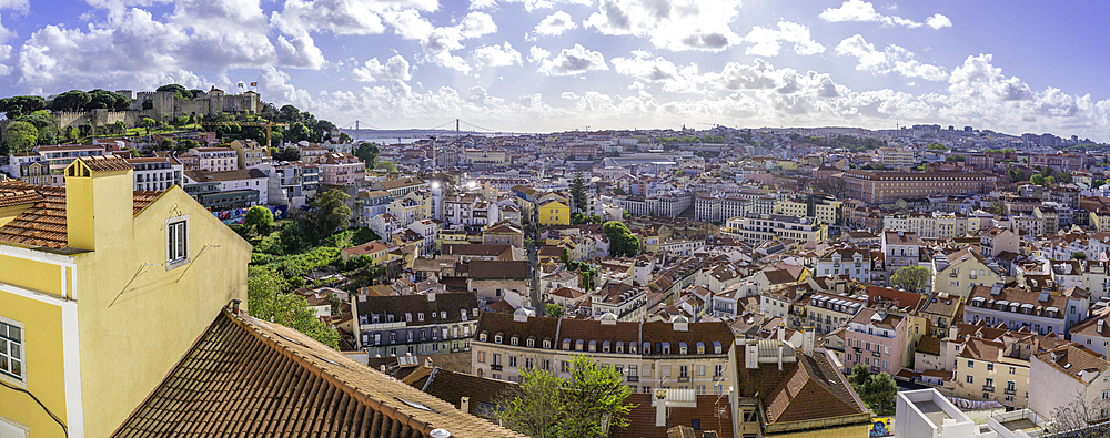 Panoramic view of Lisbon from Miradouro da Graça scenic point on a sunny day in the Alfama District, Lisbon, Portugal, Europe