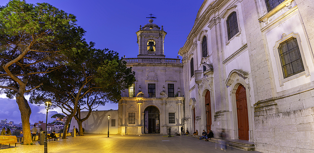 View of Church of Our Lady of Grace at dusk in the Alfama District, Lisbon, Portugal, Europe