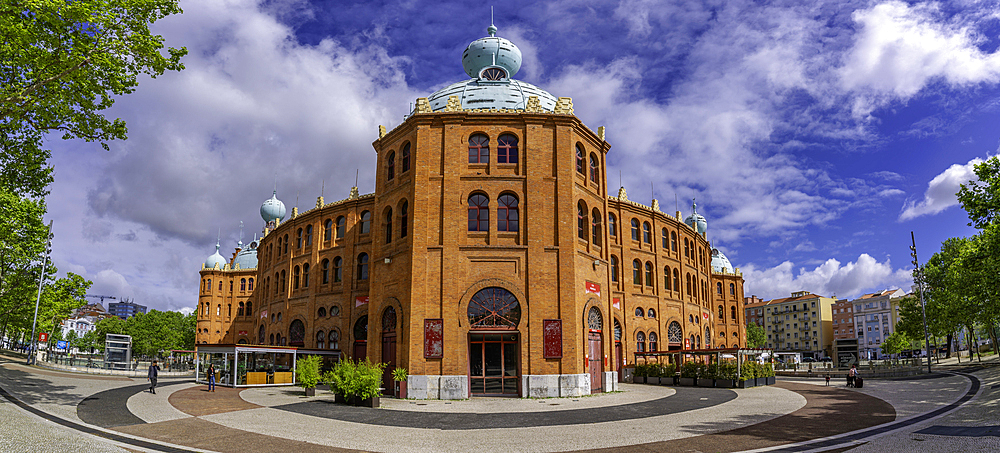 View of Campo Pequeno Shopping Mall exterior on a sunny day, Lisbon, Portugal, Europe