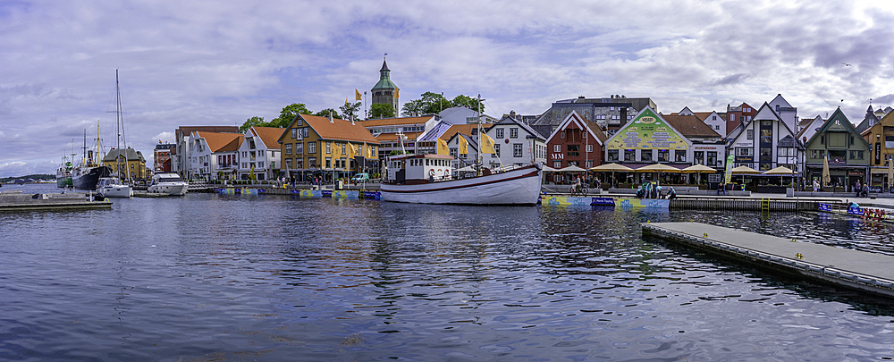 View of boats in harbour and Stavanger skyline during daytime, Stavanger, Norway