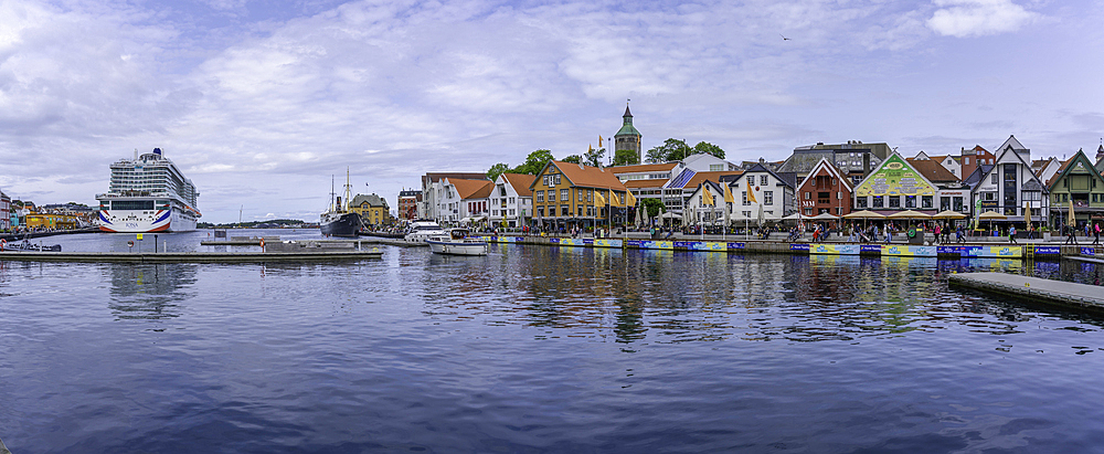 View of reflections in harbour and Stavanger skyline during daytime, Stavanger, Norway