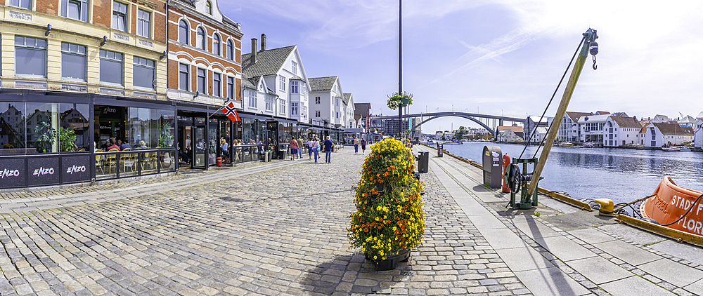 View of waterside architecture in Haugesund on a sunny day, Haugesund, Rogaland County, Norway, Scandinavia, Europe