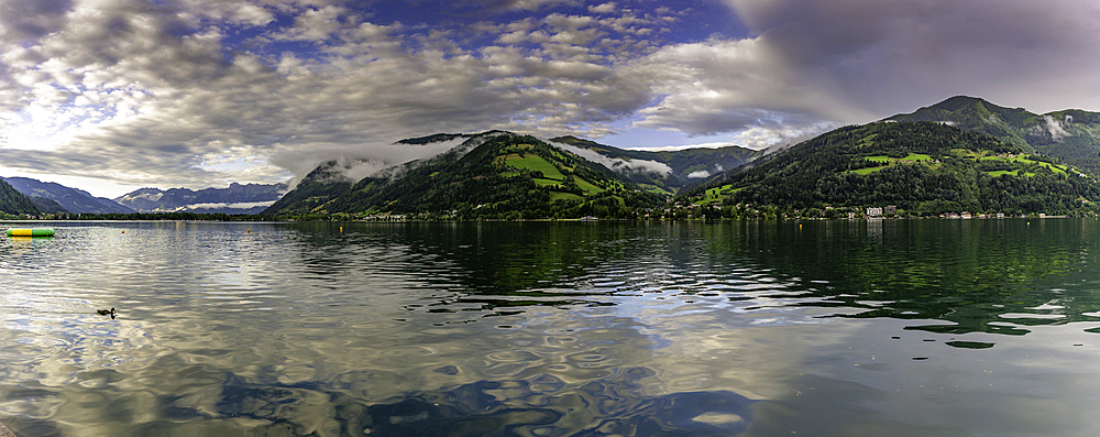 View of mountains and Lake Zell during golden hour, Zell am See, Salzburg, Austria, Europe