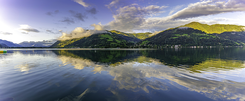 View of mountains and Lake Zell during golden hour, Zell am See, Salzburg, Austria, Europe