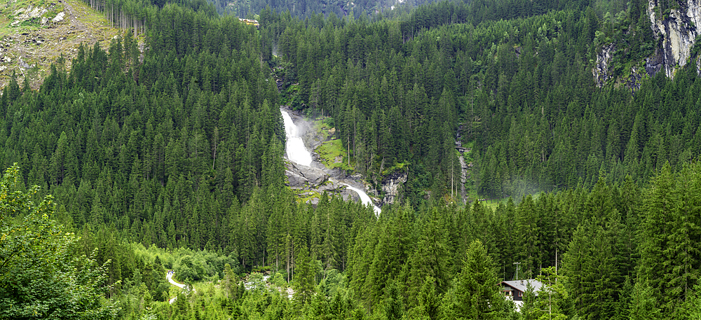View of Krimml Waterfalls during summer, Krimml Waterfalls, Hohe Tauern National Park, Salzburger Land, Austria, Europe