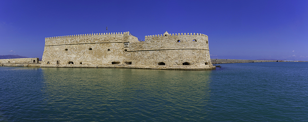 View of Koules Venetian Fortress on a sunny day, City of Heraklion, Crete, Greek Islands, Geece, Europe