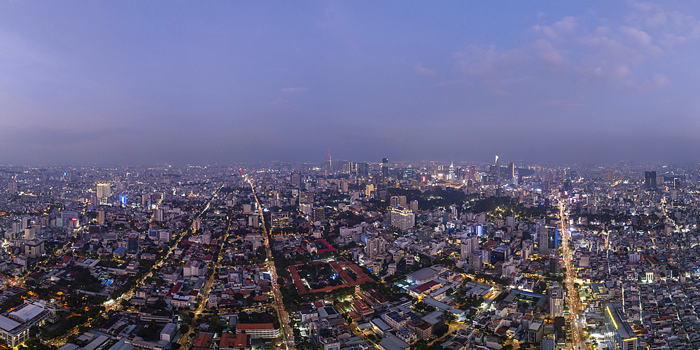 Aerial view of Saigon at dusk, Ho Chi Minh City, Vietnam