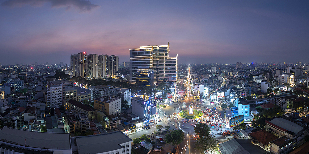 Aerial view of Saigon at dusk, Ho Chi Minh City, Vietnam