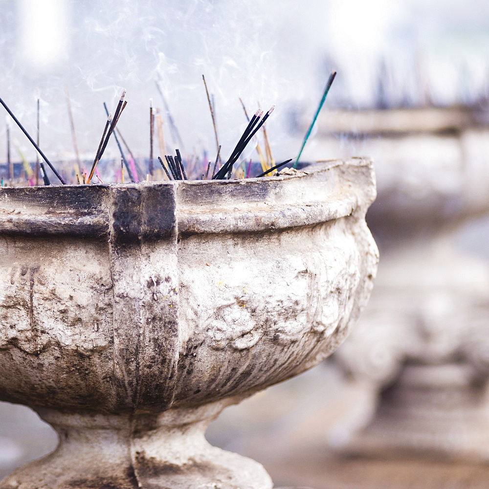 Incense at Sri Maha Bodhi, Mahavihara (The Great Monastery), Anuradhapura, Sri Lanka, Asia