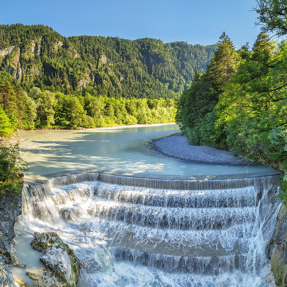 Lech River Waterfall, Fussen, Allgau, Schwaben, Bavaria, Germany, Europe