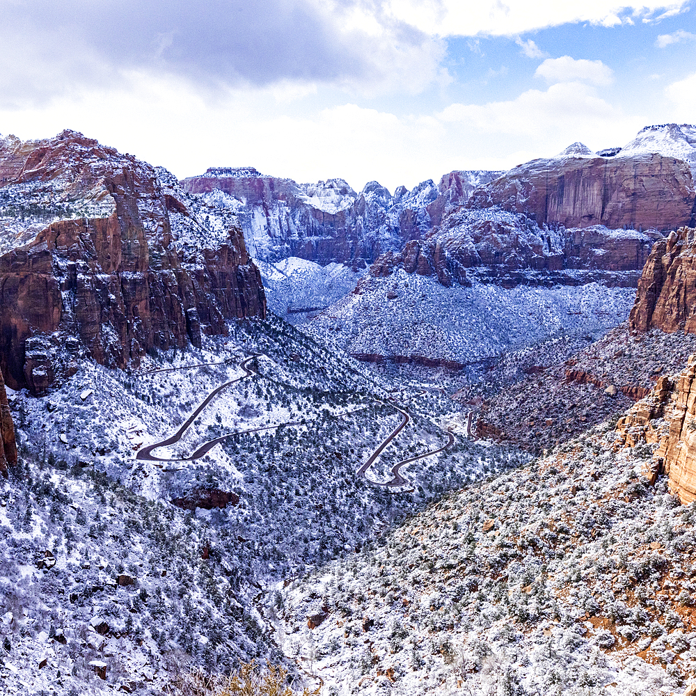 USA, Utah, Springdale, Zion National Park, Scenic view of mountains in winter