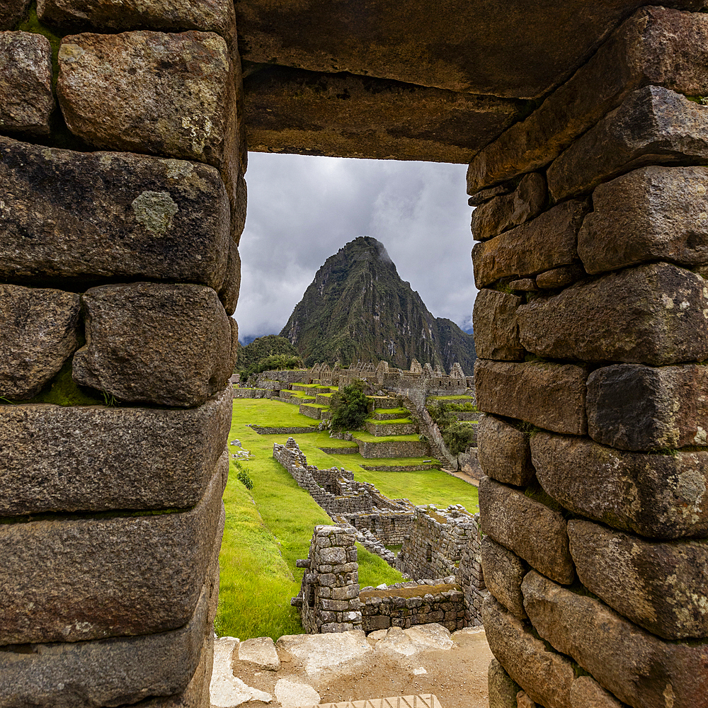Stone wall at Machu Picchu Inca ruins