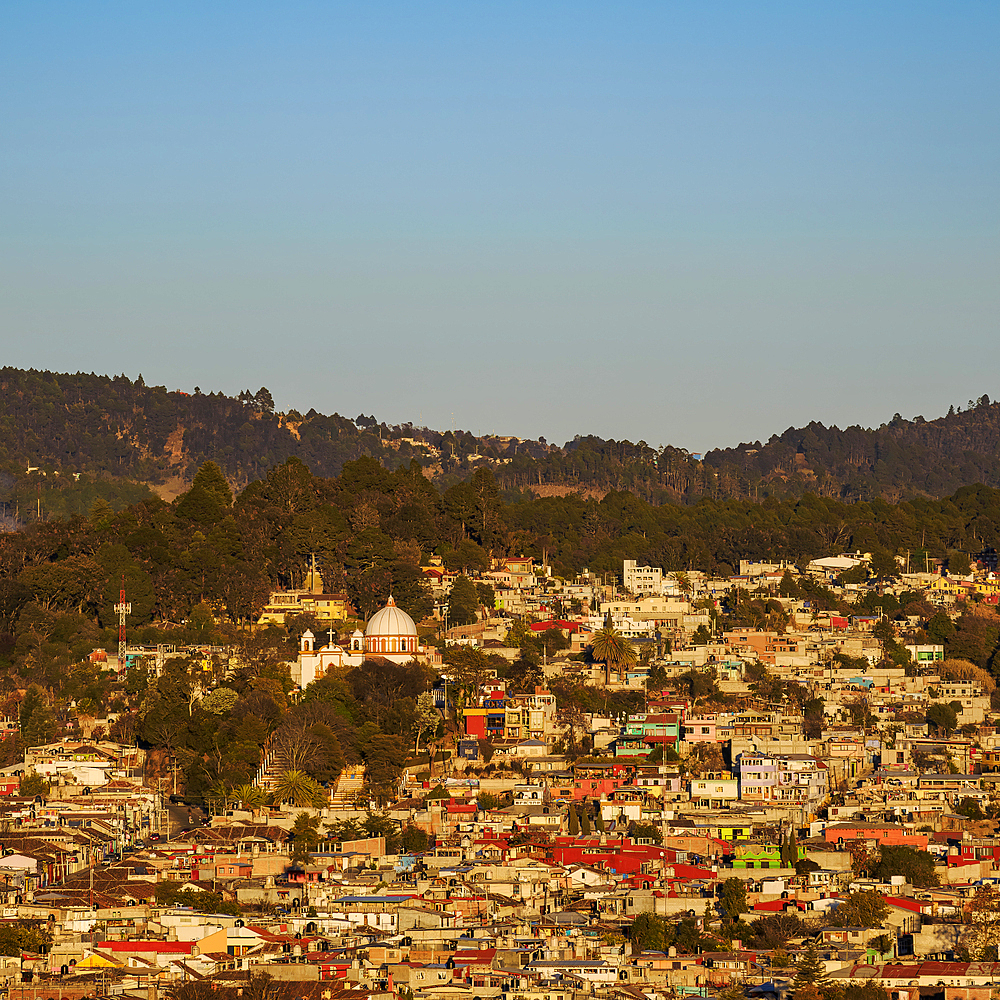 View towards the Nuestra Senora de Guadalupe Church at sunset, San Cristobal de las Casas, Chiapas State, Mexico