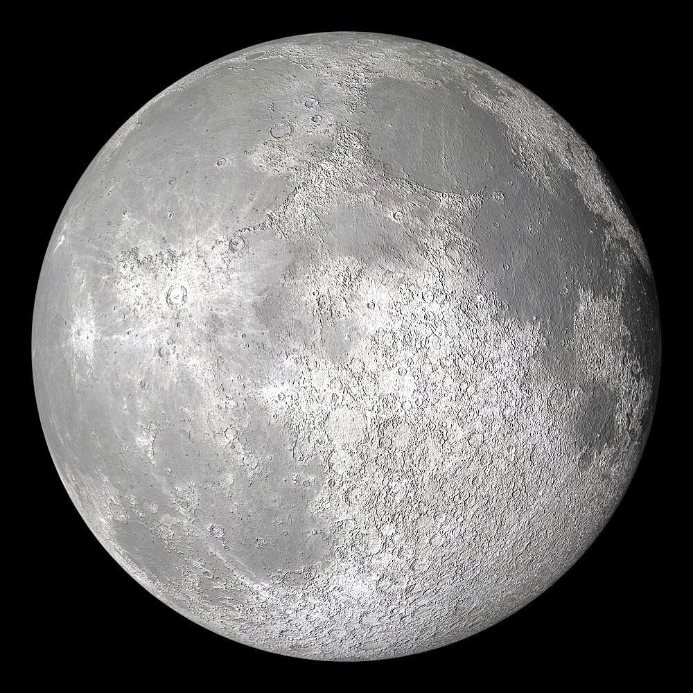 Full moon in the night sky showing crater detail