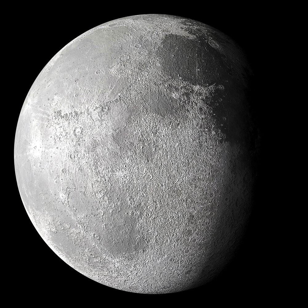 Waning gibbous moon in the night sky showing crater detail