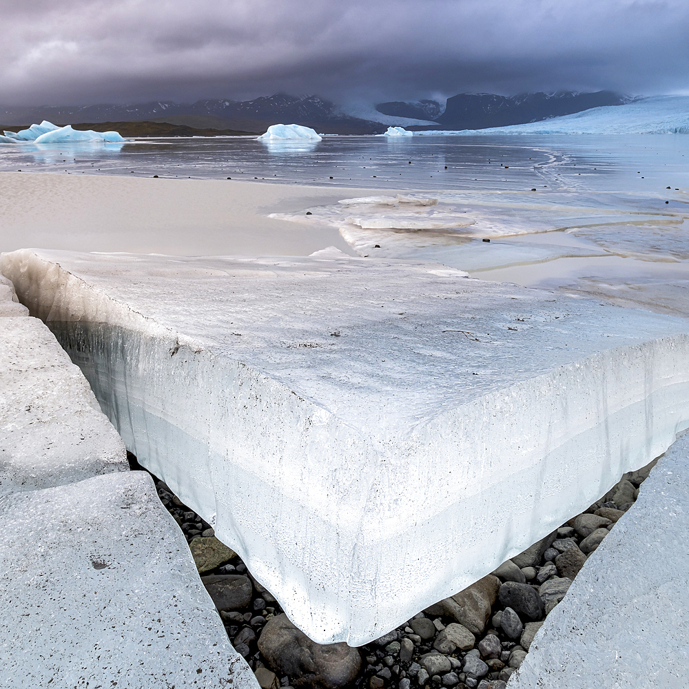 Broken Ice Blocks at Fjallsarlon Iceberg Lagoon, Vatnajokull National Park, Southern Iceland, Europe