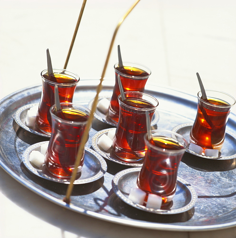 Tray of Turkish teas, Turkey, Eurasia