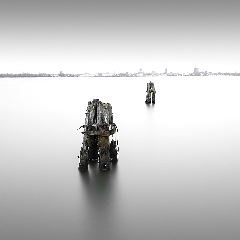 Long exposure in front of the Strelasund crossing at the Ruegen Bridge and the Ruegen Dam, Ruegen, Germany, Europe