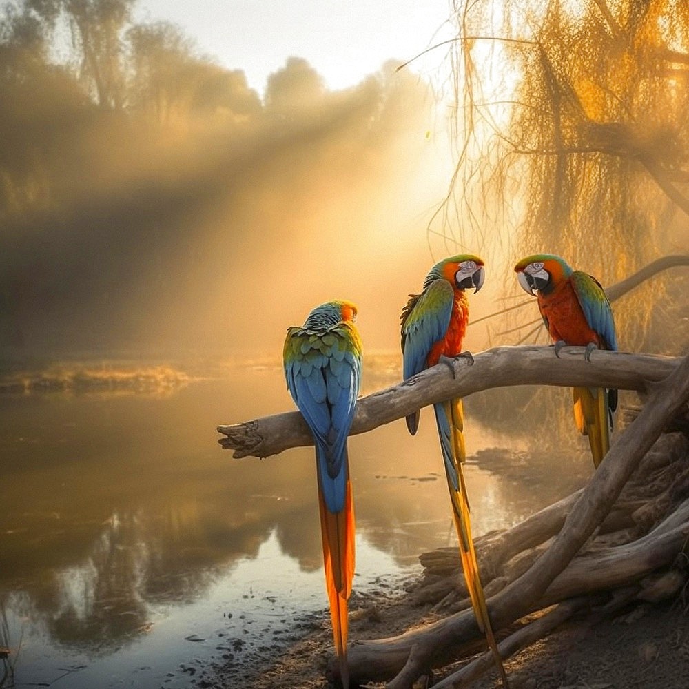 Blue-breasted Macaw (Ara ararauna), in natural environment, AI-generated