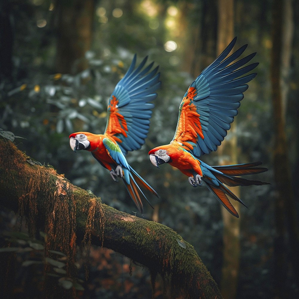 Blue-breasted Macaw (Ara ararauna), in natural environment, AI-generated