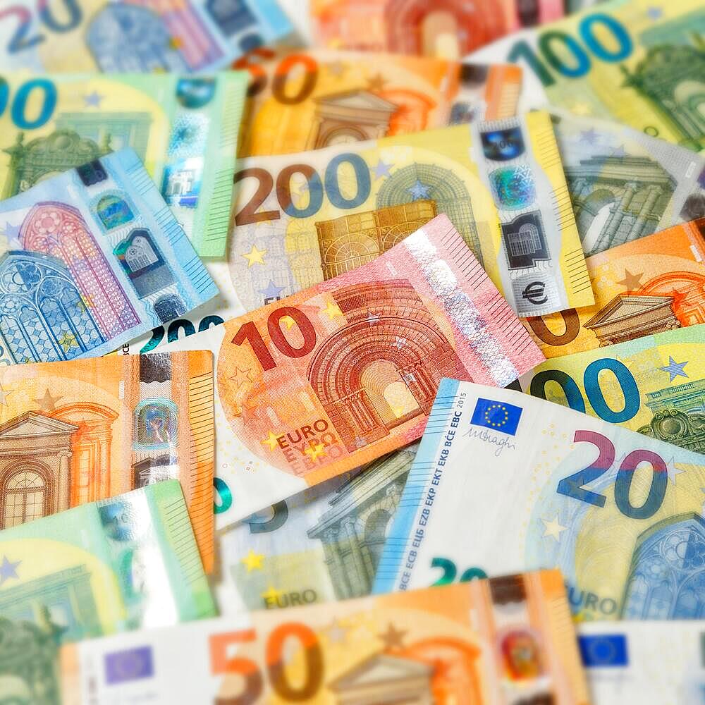 Euro banknotes save money finances background pay pay banknotes square in Stuttgart, Germany, Europe