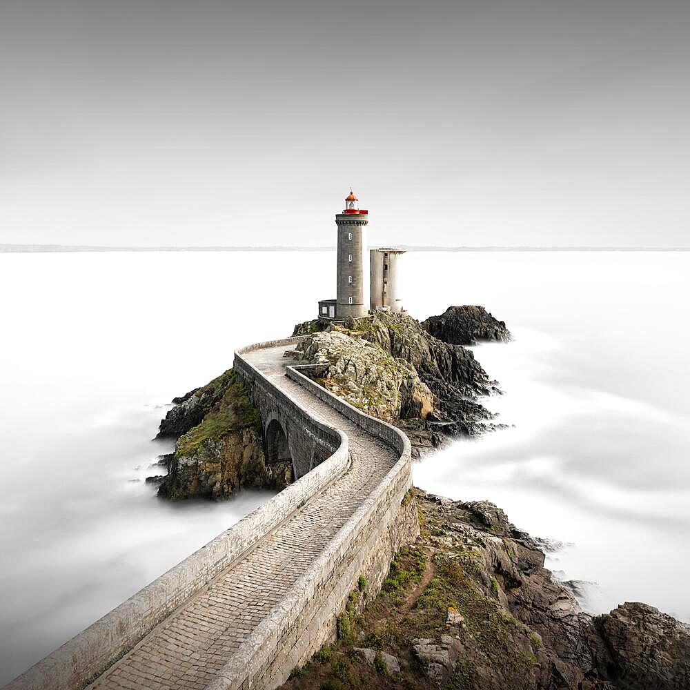 Minimalist long exposure in the square of the Phare de Petit Minou lighthouse on the coast of Brittany, France, Europe