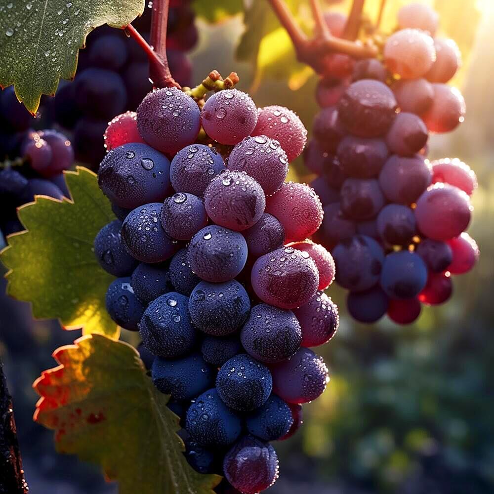 Ripe grapes hanging from a vine, AI generated