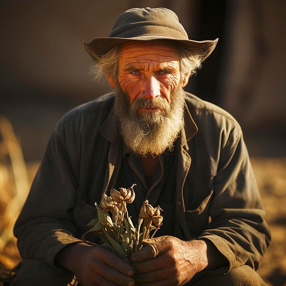 Dried crop, parched ground with cracks in the earth, ai generated