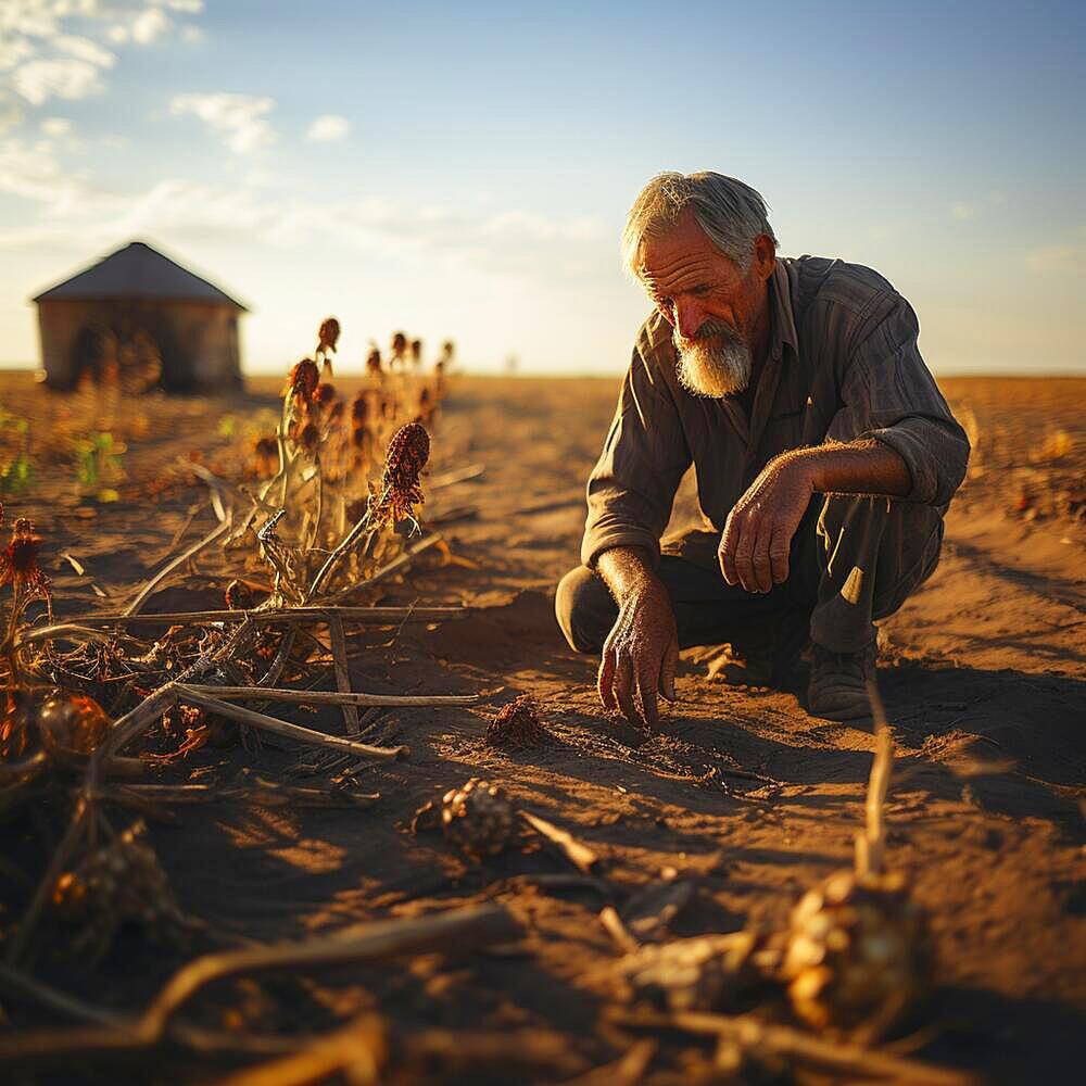 Dried crop, parched ground with cracks in the earth, ai generated