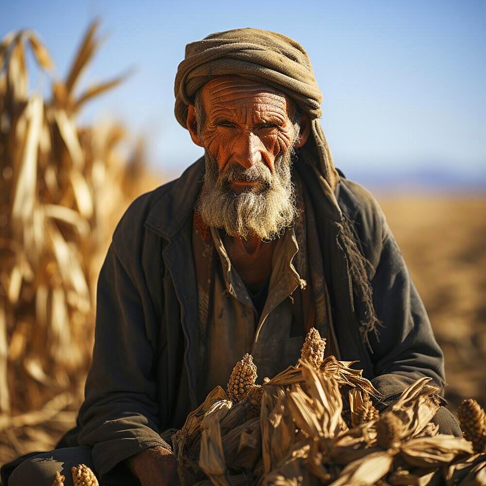 Dried crop, parched ground with cracks in the earth, ai generated