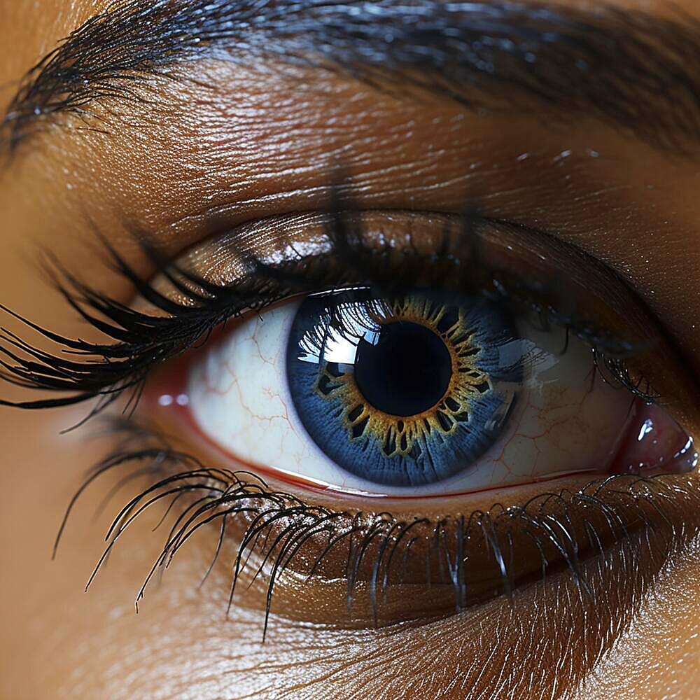 Close-ups of a woman's eye with different eye colors and ethnicities, AI generated