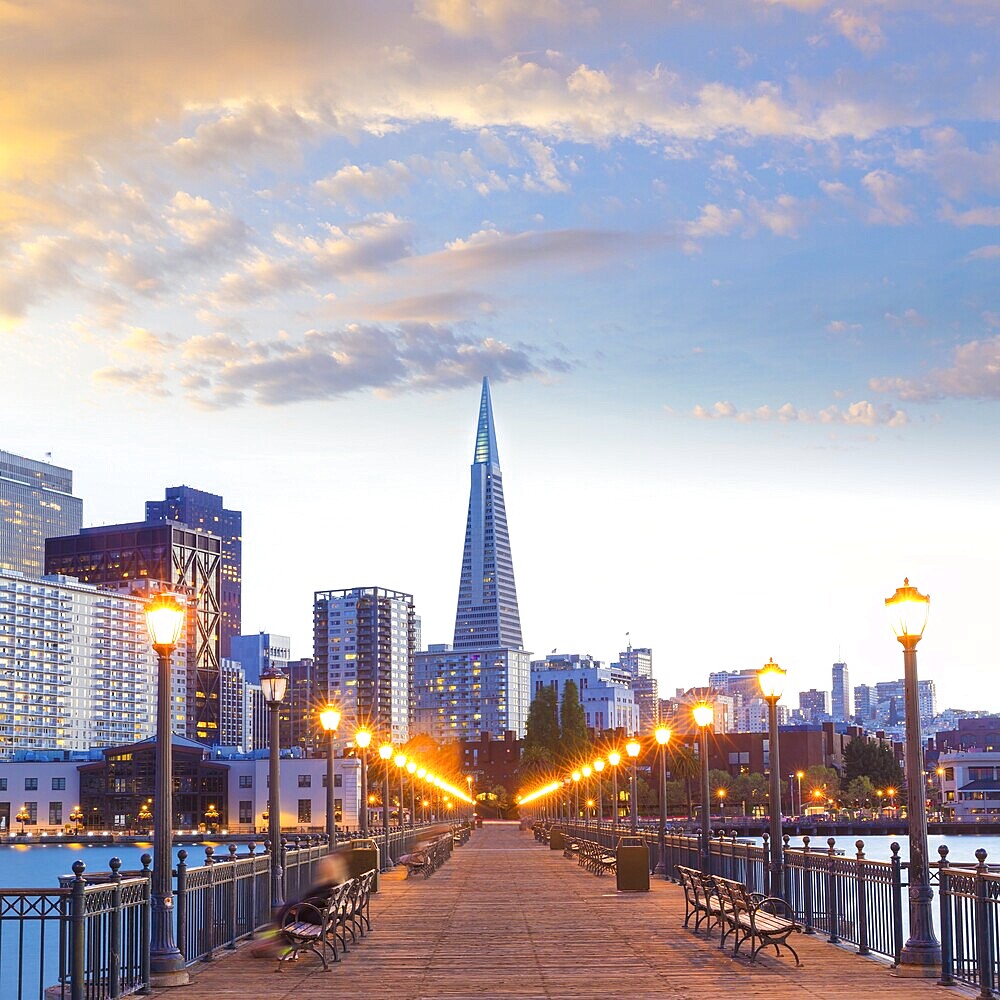 San Francisco Pier 7 sunset in California USA
