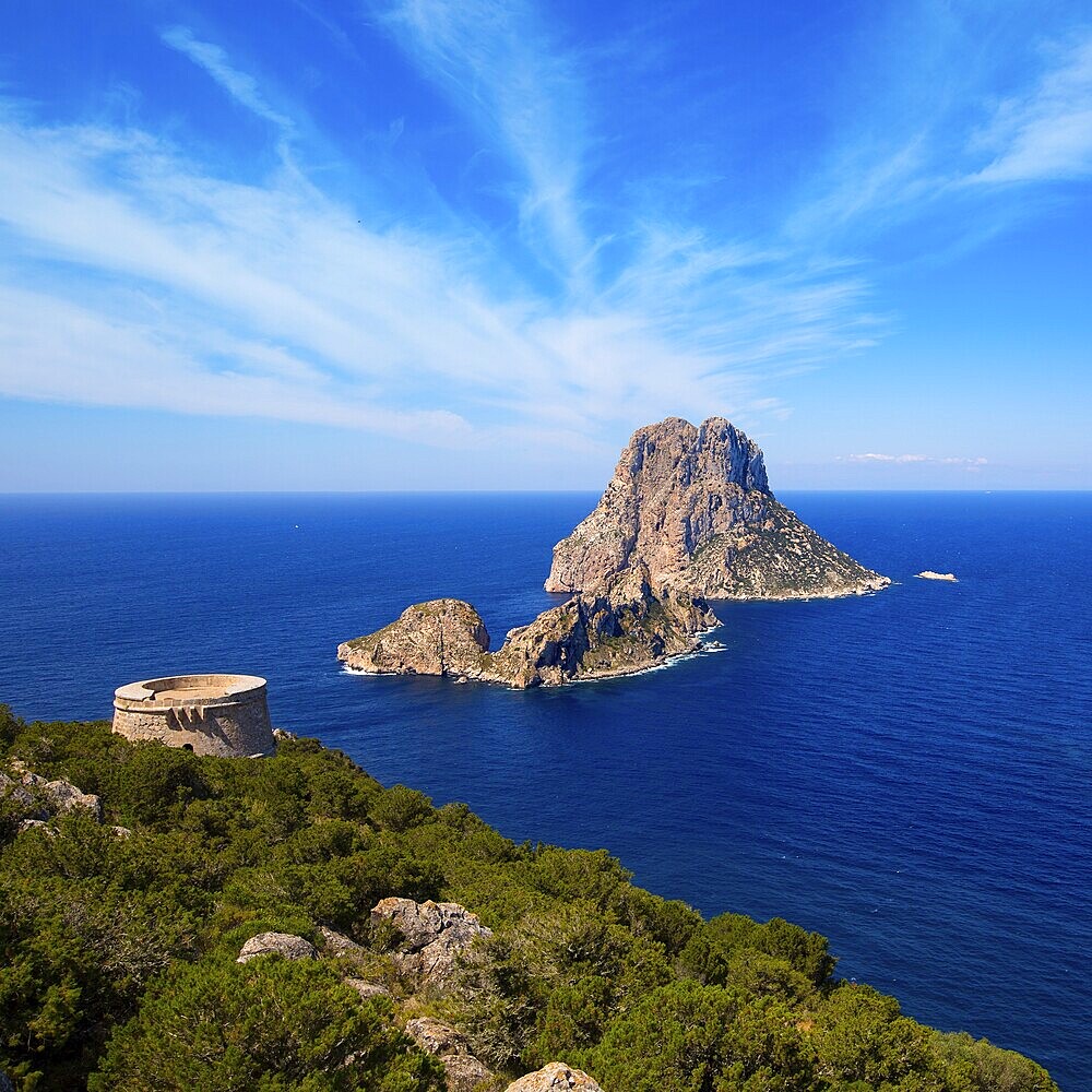 Ibiza Es Vedra view from Torre des Savinar Tower San Jose in Balearic Islands
