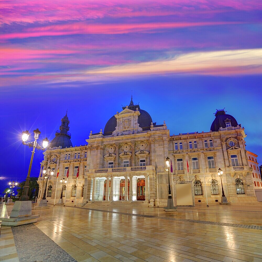 Ayuntamiento de Cartagena sunset city hall at Murcia Spain
