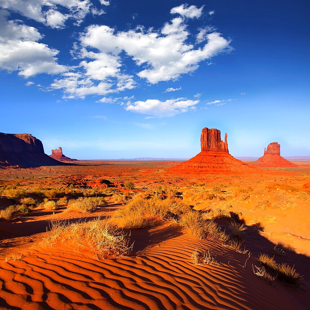 Monument Valley West and East Mittens Butte desert sand dunes Utah