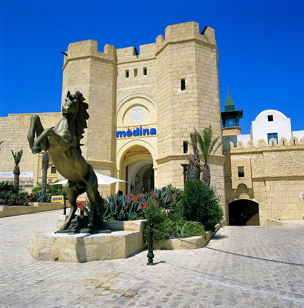 Gateway entrance of the Medina shopping and restaurant complex, Yasmine Hammamet, Cap Bon, Tunisia, North Africa, Africa