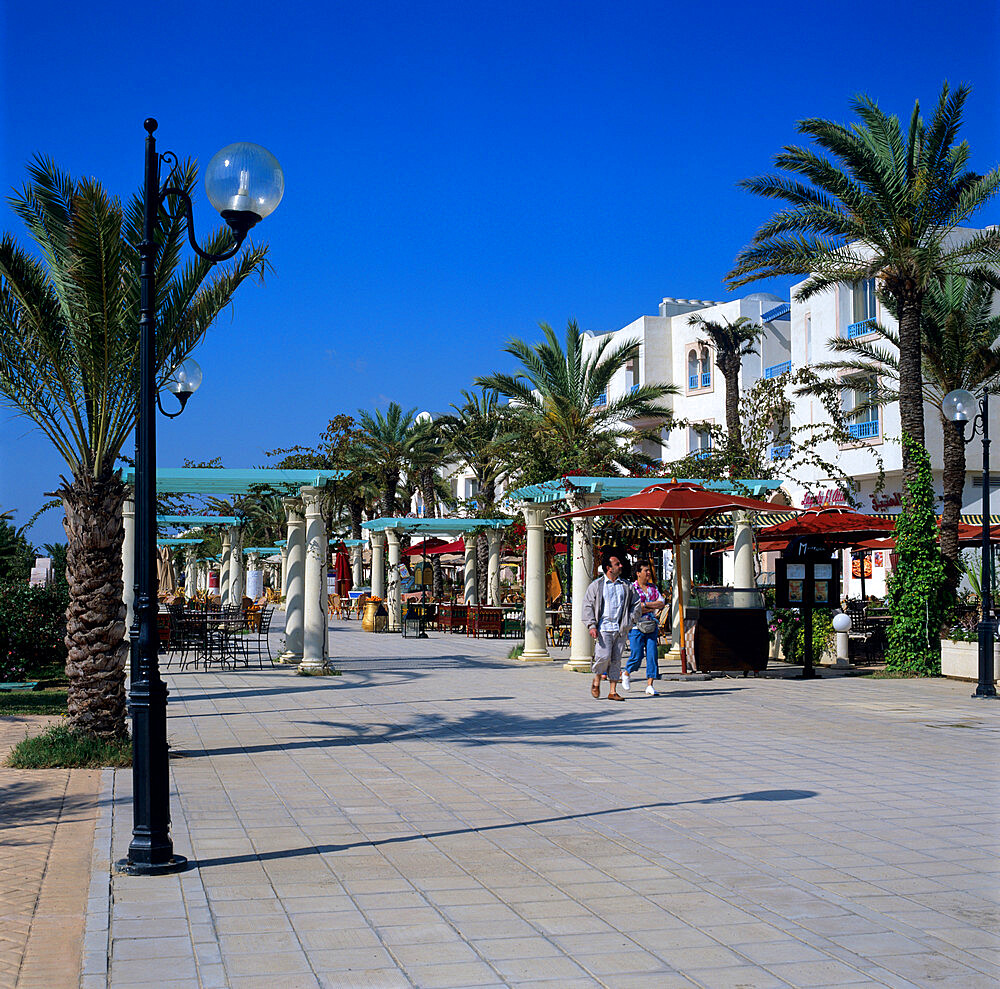 Cafes by the marina, Yasmine Hammamet, Cap Bon, Tunisia, North Africa, Africa