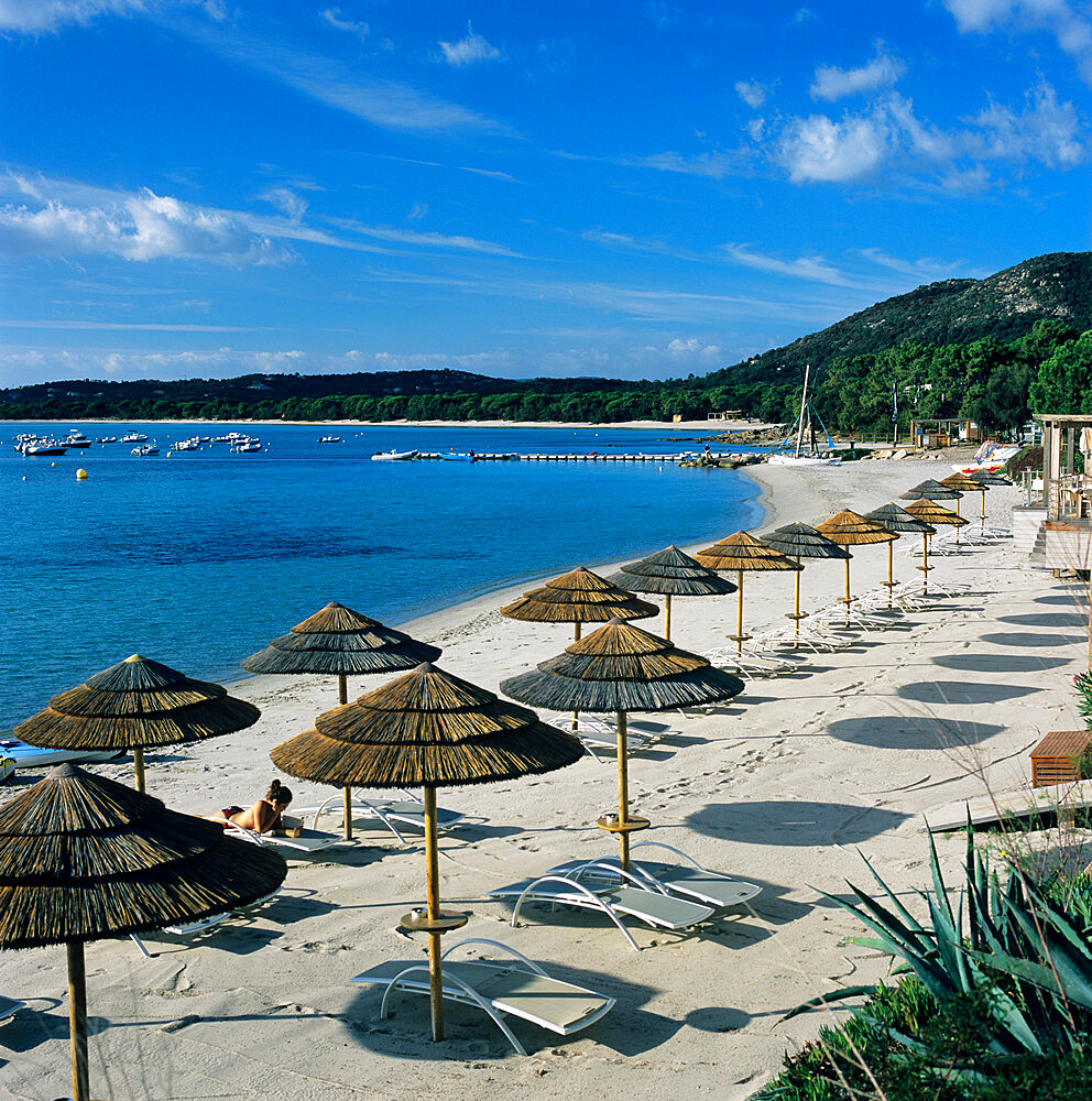 Beach view, Pinarellu, southeast coast, Corsica, France, Mediterranean, Europe