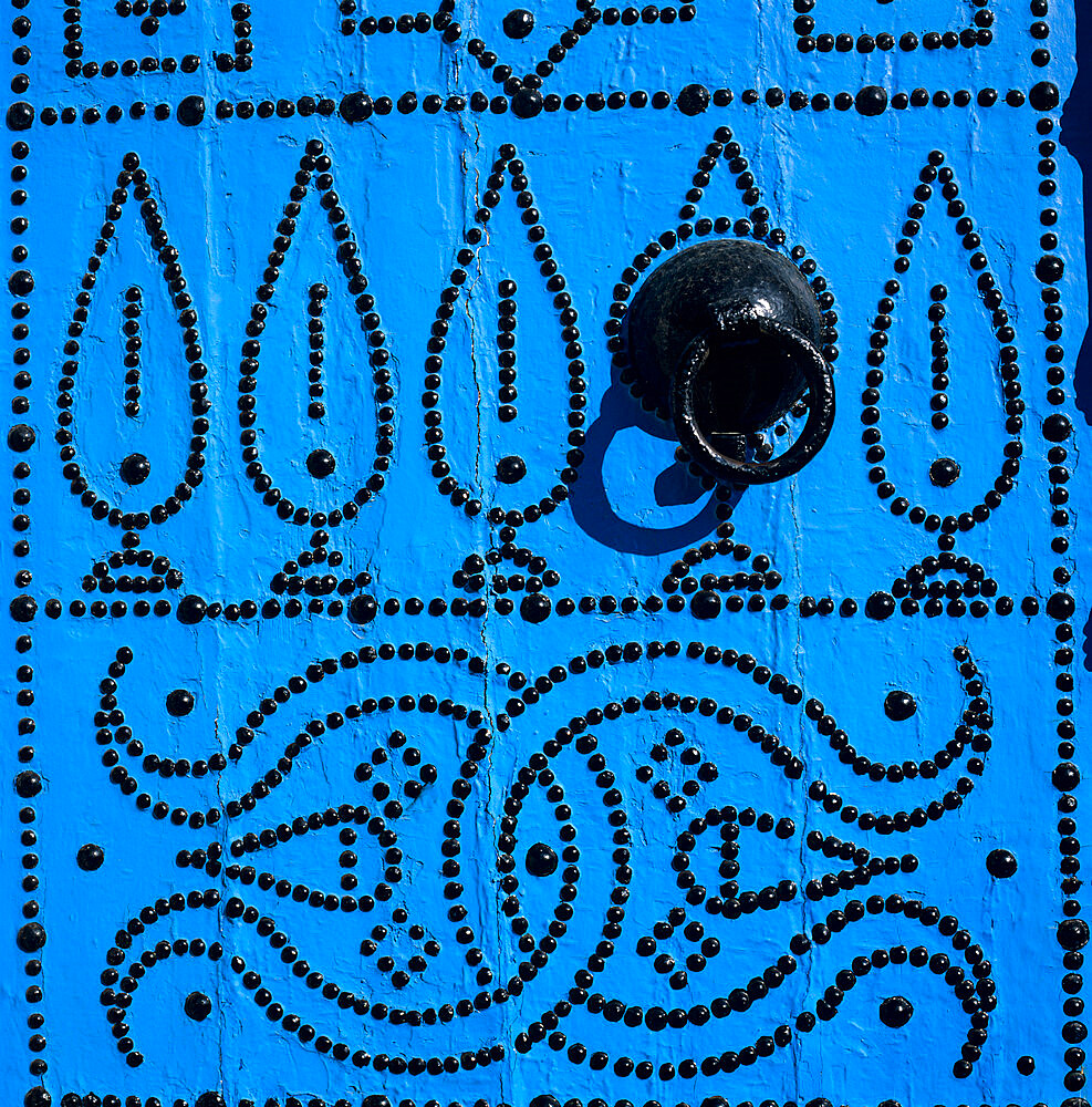 Close up of traditional Tunisian door, Sidi Bou Said, Tunisia, North Africa, Africa