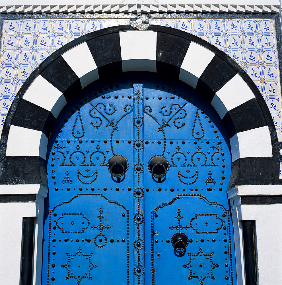 Traditional Tunisian doorway, Sidi Bou Said, Tunisia, North Africa, Africa