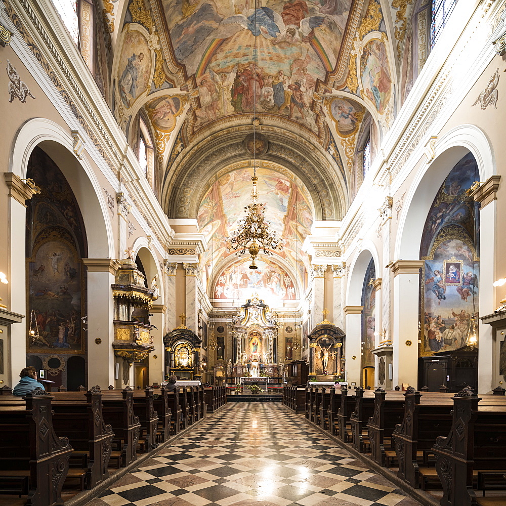 Interior of Franciscan Church of the Annunciation, Old Town, Ljubljana, Slovenia, Europe