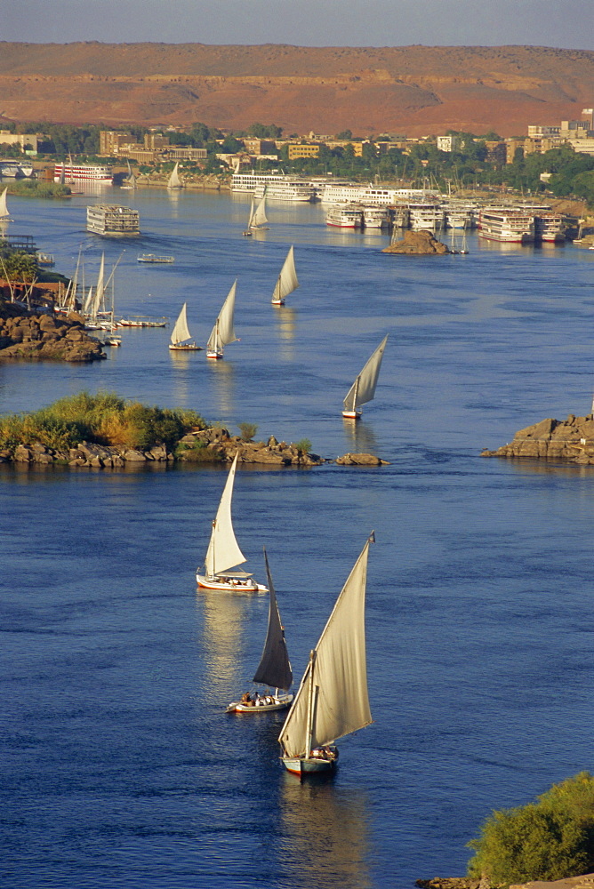 Feluccas on the River Nile, Aswan, Egypt, North Africa