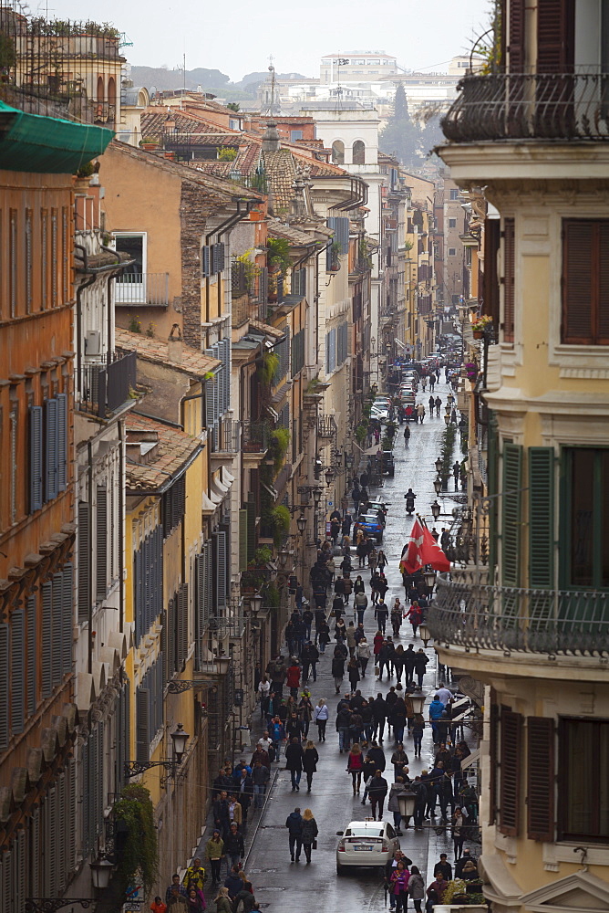 A view down a busy street, Rome, Lazio, Italy, Europe