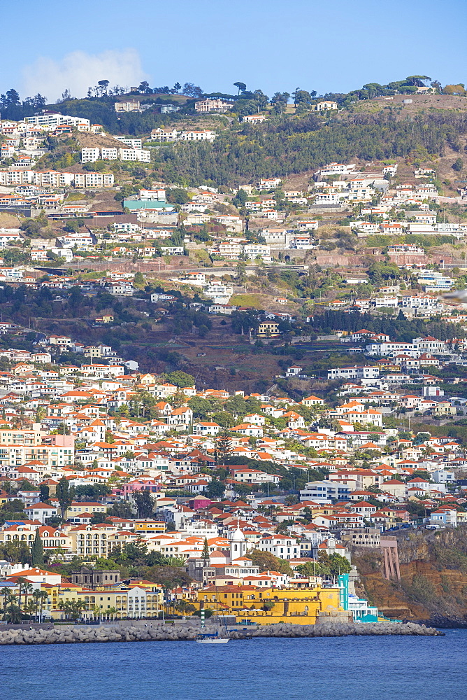 View towards Sao Tiago Fort, Funchal, Madeira, Portugal, Atlantic, Europe