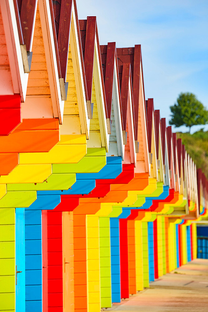 Beach Huts on North Bay beach, Scarborough, Yorkshire, England, United Kingdom, Europe